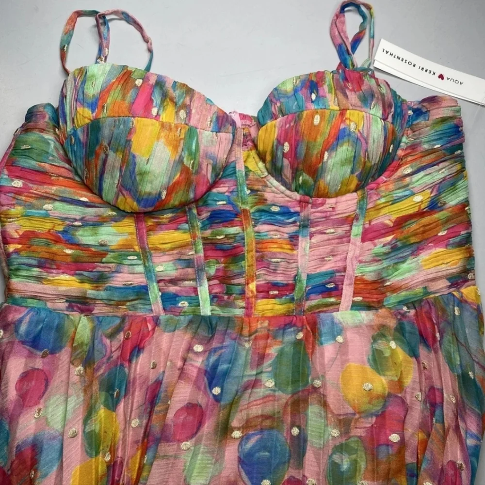 Aqua X Kerri Rosenthal Womens Maxi Dress Pink/Multi Pleated Corset Bust Size XL - Picture 12 of 13